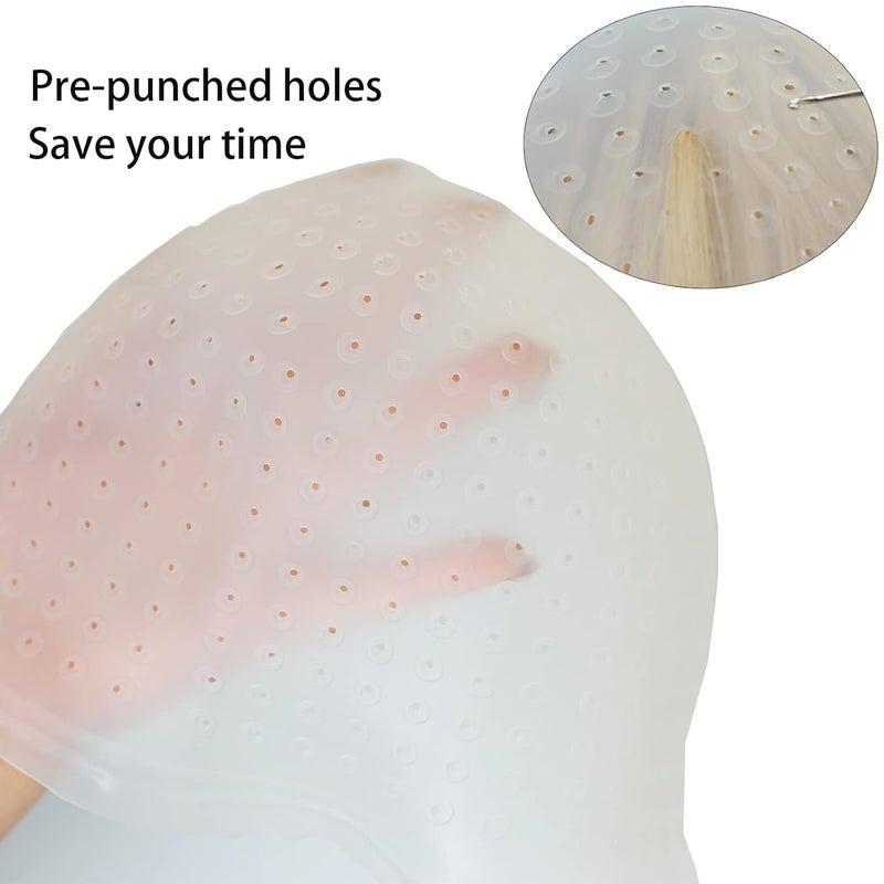 RJMBMUP Pre-punched with Holes Silicone Highlight Cap Hair Color Set Professional Reusable Highlighting Cap with Hook Salon Hairdressing Dyeing Staining Tools for Women Men - Image 2